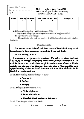 Đề kiểm tra lại Tiếng việt lớp 2 lần 3 - Năm học 2015-2016 - Trường Tiểu học Tân Phước Tây